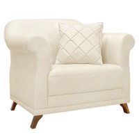 Poltrona Para Sala de Estar Vênus Linho Natural Pés Castanho - Pallazio