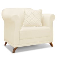 Poltrona Para Sala de Estar Vênus Linho Bege Pés Castanho - Pallazio