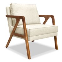 Poltrona Decorativa Luiza Linho Natural Base em Madeira Castanho - Pallazio
