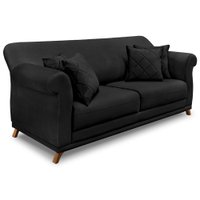 Sofá Living 2 Lugares 1,60m Vênus Veludo Preto Pés Castanho - Pallazio