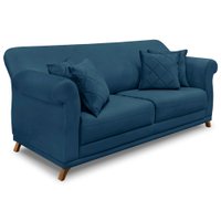 Sofá Living 2 Lugares 1,80m Vênus Veludo Azul Marinho Pés Castanho - Pallazio