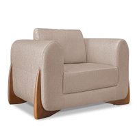 Poltrona Para Sala de Estar Lottus Linho Areia Pés Castanho - Pallazio