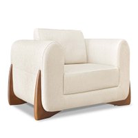 Poltrona Para Sala de Estar Lottus Linho Natural Pés Castanho - Pallazio