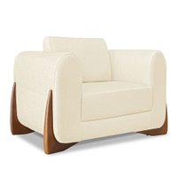 Poltrona Para Sala de Estar Lottus Linho Bege Pés Castanho - Pallazio