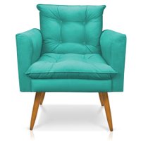 Poltrona Olivia Suede Azul Turquesa Pés Palito Castanho - Pallazio