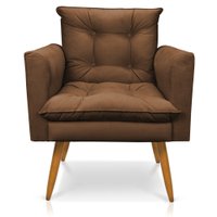 Poltrona Olivia Suede Marrom Pés Palito Castanho - Pallazio