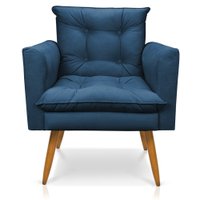 Poltrona Olivia Suede Azul Marinho Pés Palito Castanho - Pallazio