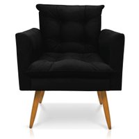 Poltrona Olivia Suede Preto Pés Palito Castanho - Pallazio