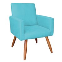 Poltrona Nina Suede Azul Turquesa Pés Palito Castanho - Pallazio