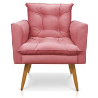 Poltrona Olivia Suede Rosê Pés Palito Castanho - Pallazio