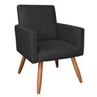 Poltrona Nina Suede Preto Pés Palito Castanho - Pallazio