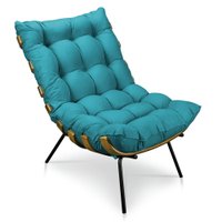 Poltrona Costela Suede Azul Turquesa Base Metálica - Pallazio