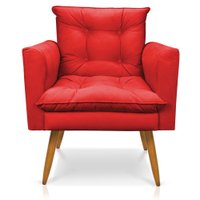 Poltrona Olivia Suede Vermelho Pés Palito Castanho - Pallazio