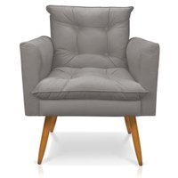 Poltrona Olivia Suede Grafite Pés Palito Castanho - Pallazio