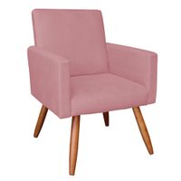 Poltrona Nina Suede Rosê Pés Palito Castanho - Pallazio