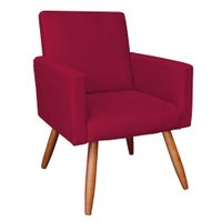 Poltrona Nina Suede Vermelho Pés Palito Castanho - Pallazio