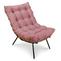 Poltrona Costela Suede Rosê Base Metálica - Pallazio