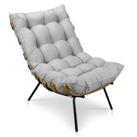 Poltrona Costela Suede Cinza Base Metálica - Pallazio