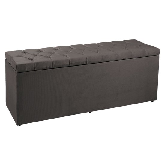 Calçadeira Recamier Baú Queen 1,60m Madrid Suede Cinza - Pallazio