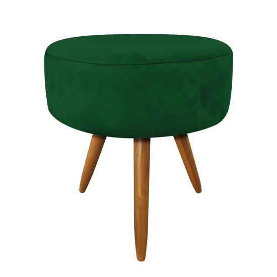 Puff Banqueta Redonda Nina Suede Verde Pés Palito Castanho - Pallazio
