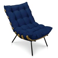 Poltrona Costela Veludo Azul Marinho Base Metálica - Pallazio