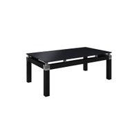 Mesa de Centro Estilo Industrial Artemis Tampo em Vidro Base Metálica Preto Fosco - Pallazio