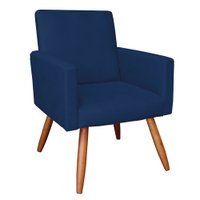 Poltrona Nina Veludo Azul Marinho Pés Palito Castanho - Pallazio