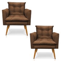 Kit 2 Poltronas Olivia Suede Marrom Pés Palito Castanho - Pallazio