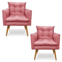 Kit 2 Poltronas Olivia Suede Rosê Pés Palito Castanho - Pallazio