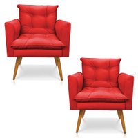 Kit 2 Poltronas Olivia Suede Vermelho Pés Palito Castanho - Pallazio