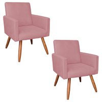 Kit 2 Poltronas Nina Veludo Rosê Pés Palito Castanho - Pallazio