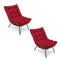 Kit 2 Poltronas Costela Suede Vermelho Base Metálica - Pallazio