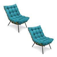 Kit 2 Poltronas Costela Suede Azul Turquesa Base Metálica - Pallazio