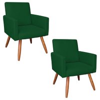 Kit 2 Poltronas Nina Veludo Verde Pés Palito Castanho - Pallazio