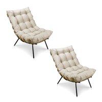 Kit 2 Poltronas Costela Suede Bege Base Metálica - Pallazio