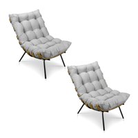 Kit 2 Poltronas Costela Suede Cinza Base Metálica - Pallazio