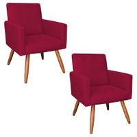 Kit 2 Poltronas Nina Suede Vermelho Pés Palito Castanho - Pallazio