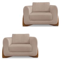 Kit 2 Poltronas Para Sala de Estar Lottus Linho Areia Pés Castanho - Pallazio