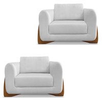 Kit 2 Poltronas Para Sala de Estar Lottus Linho Cinza Pés Castanho - Pallazio