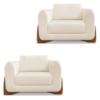 Kit 2 Poltronas Para Sala de Estar Lottus Linho Natural Pés Castanho - Pallazio