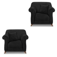 Kit 2 Poltronas Para Sala de Estar Vênus Suede Preto Pés Castanho - Pallazio