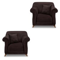 Kit 2 Poltronas Para Sala de Estar Vênus Suede Marrom Café Pés Castanho - Pallazio
