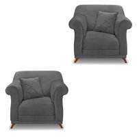 Kit 2 Poltronas Para Sala de Estar Vênus Suede Cinza Pés Castanho - Pallazio