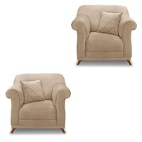 Kit 2 Poltronas Para Sala de Estar Vênus Suede Bege Pés Castanho - Pallazio