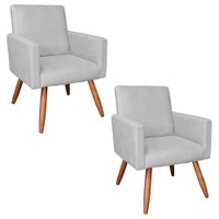 Kit 2 Poltronas Nina Veludo Cinza Pés Palito Castanho - Pallazio