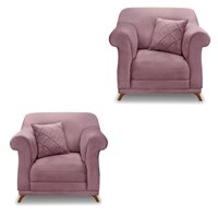 Kit 2 Poltronas Para Sala de Estar Vênus Veludo Uva Pés Castanho - Pallazio