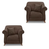 Kit 2 Poltronas Para Sala de Estar Vênus Veludo Marrom Pés Castanho - Pallazio