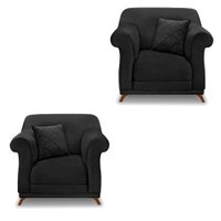 Kit 2 Poltronas Para Sala de Estar Vênus Veludo Preto Pés Castanho - Pallazio