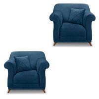 Kit 2 Poltronas Para Sala de Estar Vênus Veludo Azul Marinho Pés Castanho - Pallazio