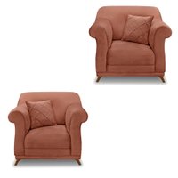 Kit 2 Poltronas Para Sala de Estar Vênus Veludo Cobre Pés Castanho - Pallazio